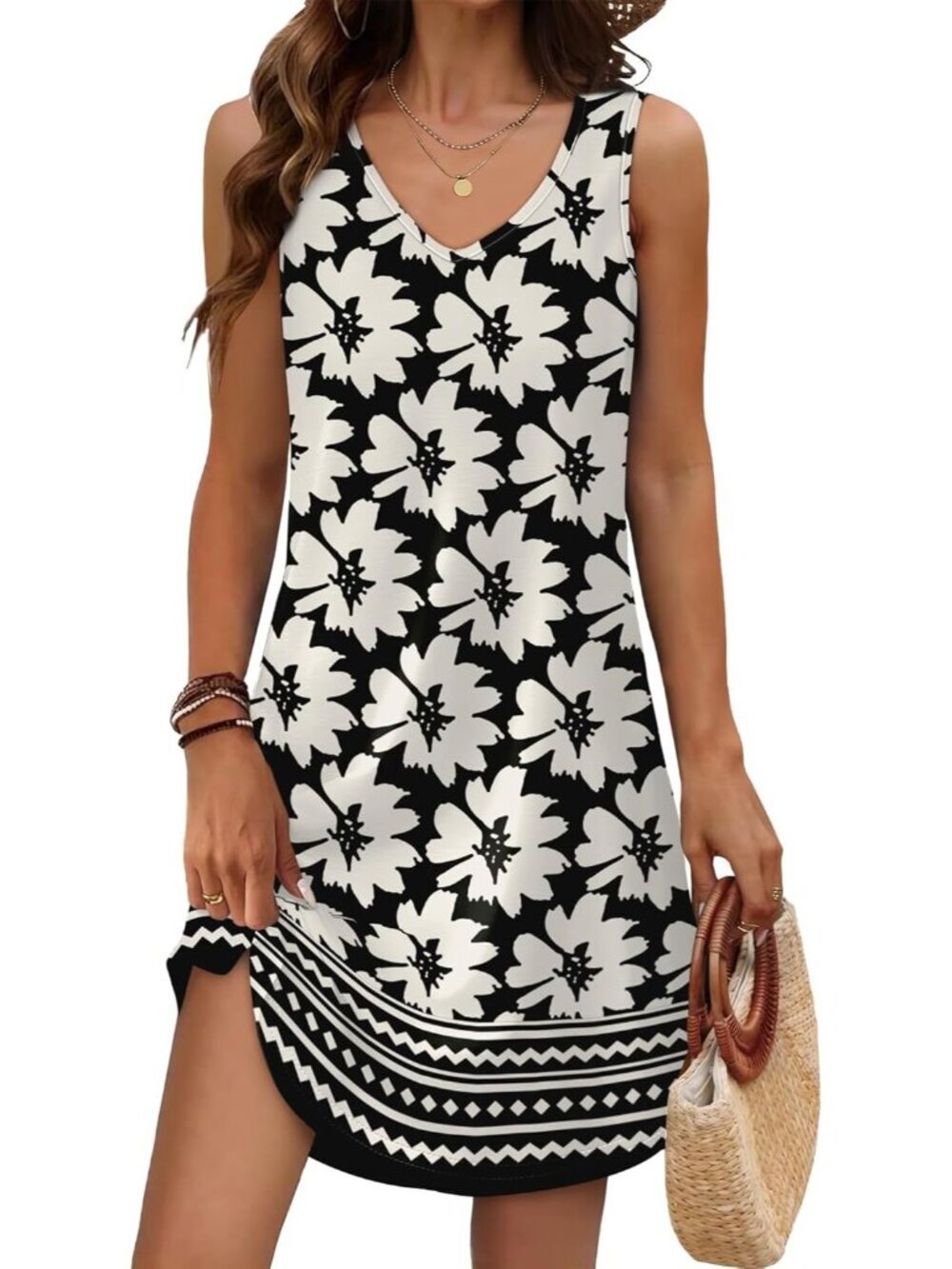 Women's Summer Dress Black F V Neck Sleeveless Dress Sundress Swimsuit Coverup